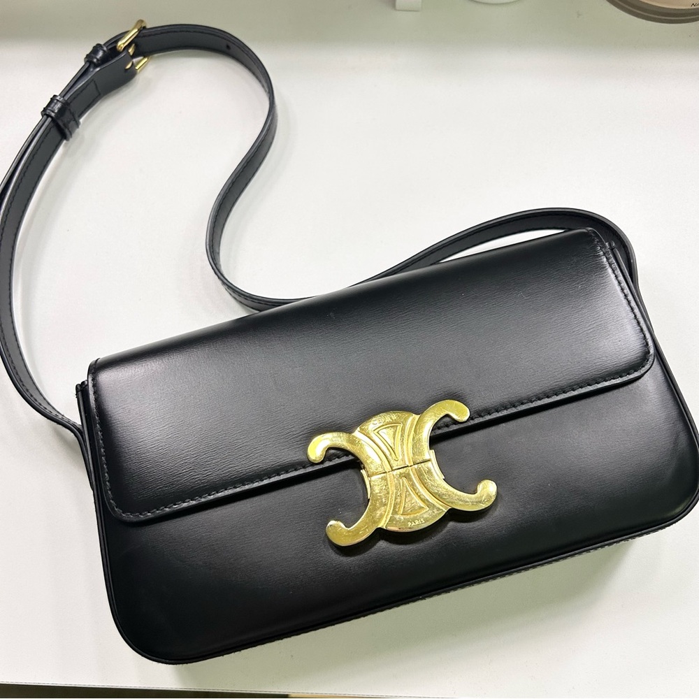With COA: Excellent Celine Triomphe shoulder bag